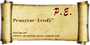 Preszter Ernő névjegykártya