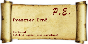 Preszter Ernő névjegykártya